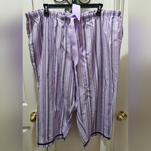 Unbranded Other - Womens 3X Purple Drawstring Striped Pajama Cropped Pants Cool Cotton Blend EUC